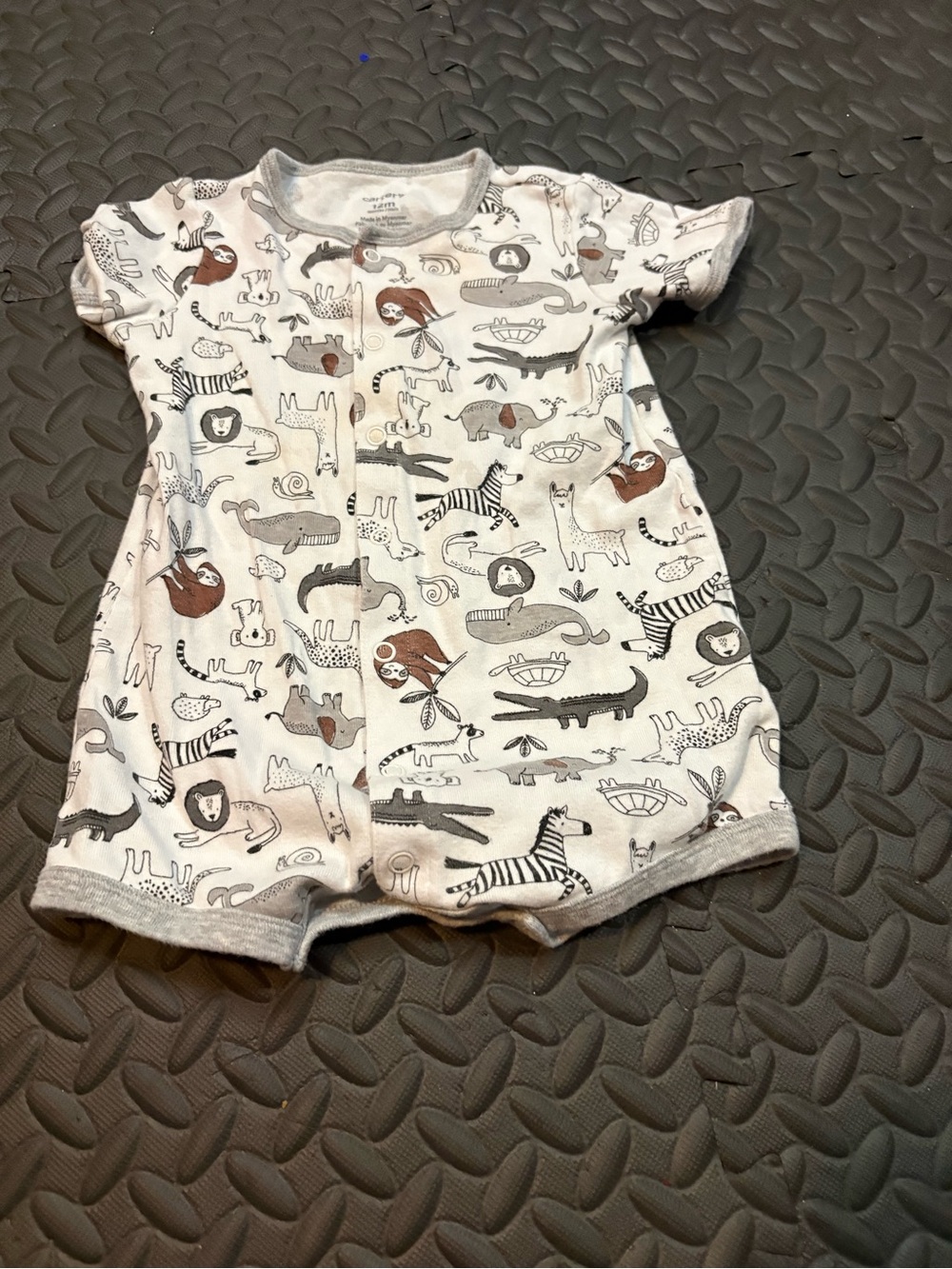 Carter's White Romper with Gray and Brown Animal Print